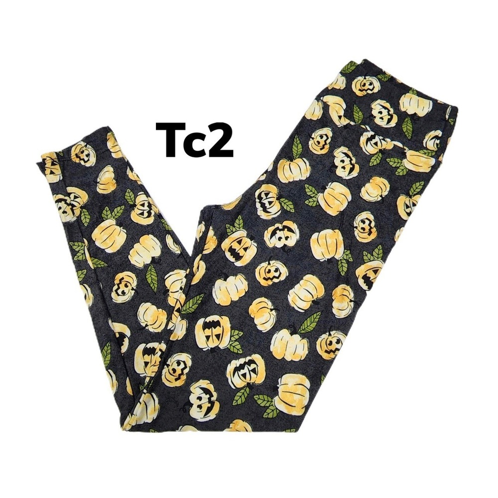 Tc2 LuLaRoe Leggings Halloween Pumpkins on Gray Fits 18/24